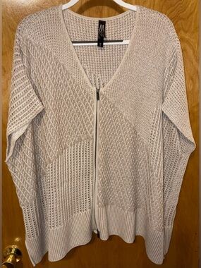 MarlaWynne beige crochet knit zipper front poncho sweater Size XS cotton blend